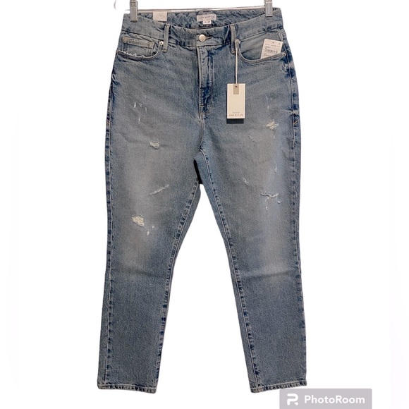 Good American Good Classic Distressed Straight Leg Jeans - Picture 3 of 7